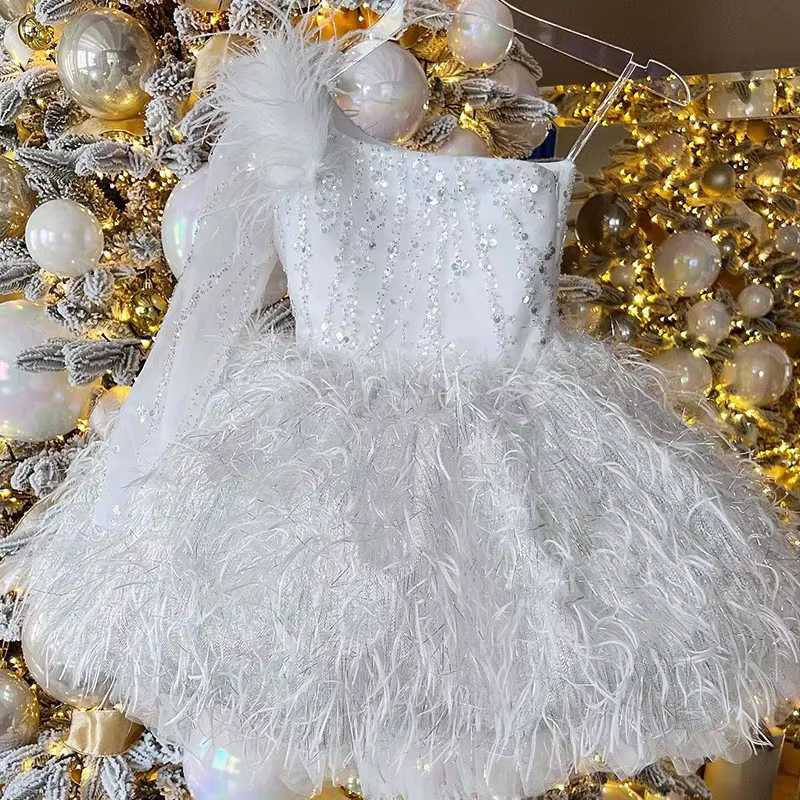Girls Party Dresses Elegant  Children for Wedding Birthday Pageant Baby Formal DressesTulle Ball Gowns Infant White Sequins