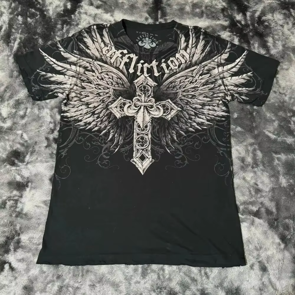 Summer Men's Breathable Round Neck T-shirt Y2K Retro Clothing Punk Hip Hop Pattern Printed Outdoor Fashion Top