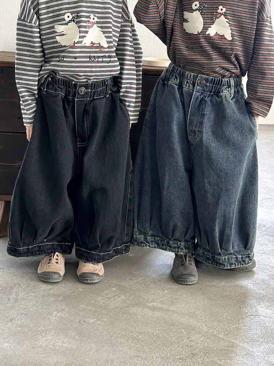 2026 New Stlye  Girls Boys Denim Wide Pants Spring Cotton Good Quality Fashion Kids Jean Pants 1-8t A266