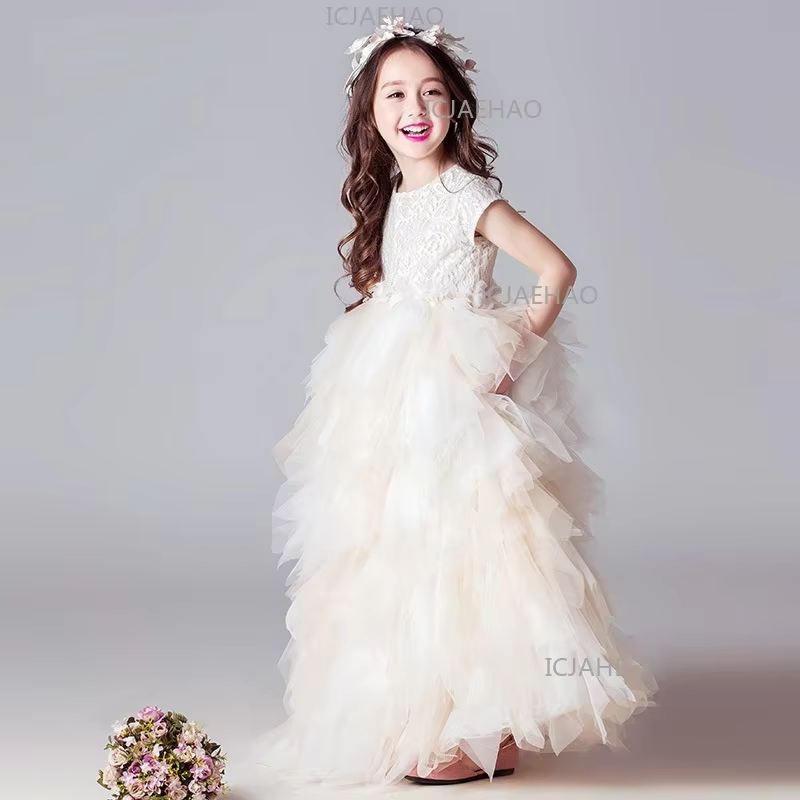 Children Fashion Show Dress Girls Model Stylish Trendy Princess Long Gown Piano Performance Costume 2026 New Style Paty Dress