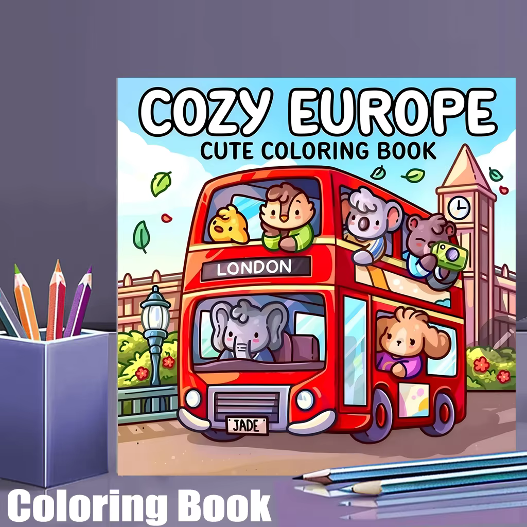 28 Pages Cutie Europe Coloring Book for Adult | Colouring Book, Drawing Supplies for Christmas, Thanksgiving