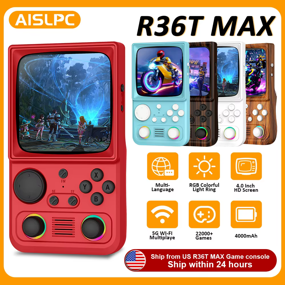 R36T MAX Handheld Game Console Support Wi-Fi 22000+Game 4.0" IPS Screen Portable Pocket Video Player Ship From US