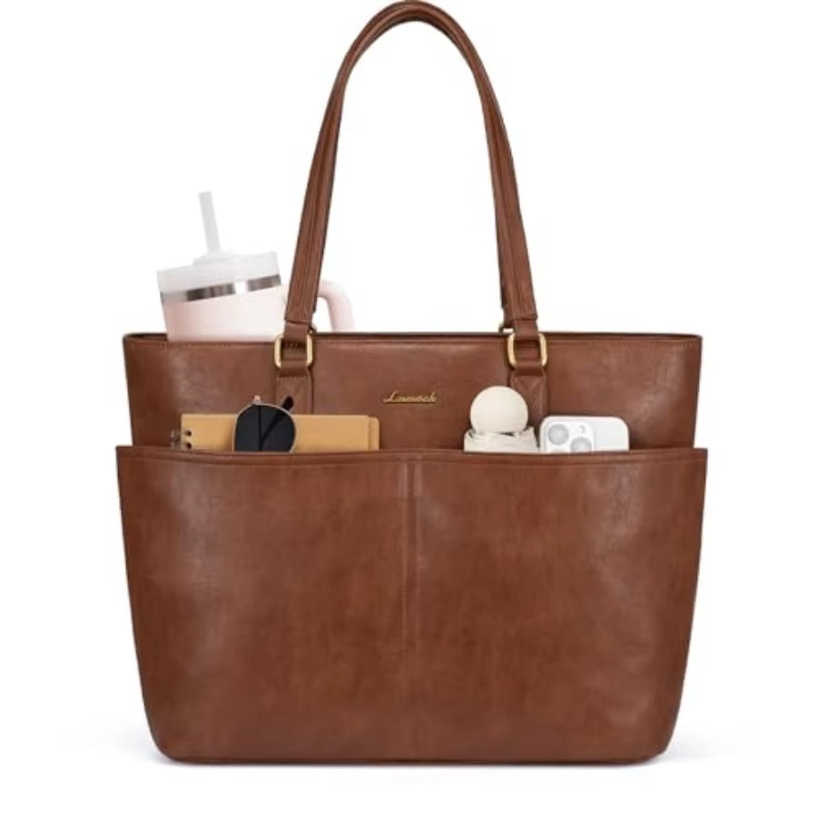 Work Tote Bags for Women, Vintage Leather Laptop Bag with Large Cup Holder, Teacher Nurse Medical Professional Computer Bag, Of