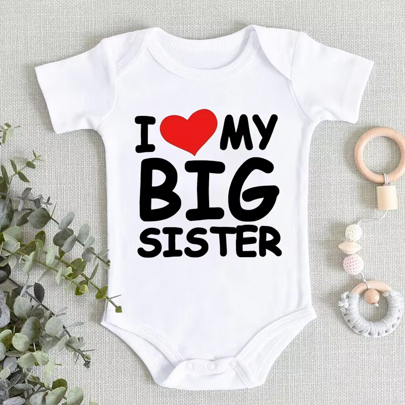 Newborn Baby Girls Clothes"I LOVE MY BIG SISTER" Letter Print Funny Short Sleeve Bodysuit Summer Romper Infant Jumpsuit