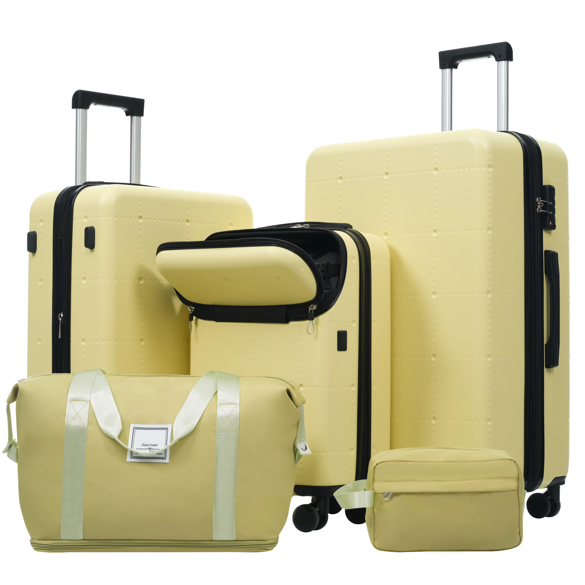 Hardside Luggage Set 5 Piece with Bags,20IN Half-opening Carry on Luggage with USB Port, Expandable 24IN 28IN Luggage