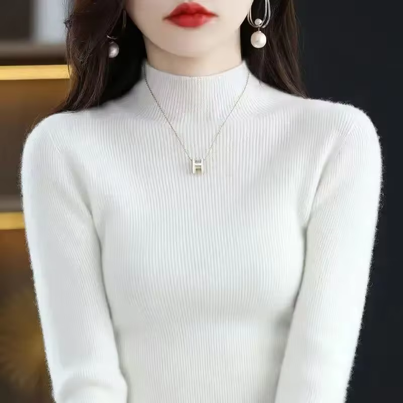 Solid Half Turtleneck Knit Sweater Women Autumn Winter Korean Long Sleeve Pullovers Fashion All Match Thick Warm Slim Jumper New