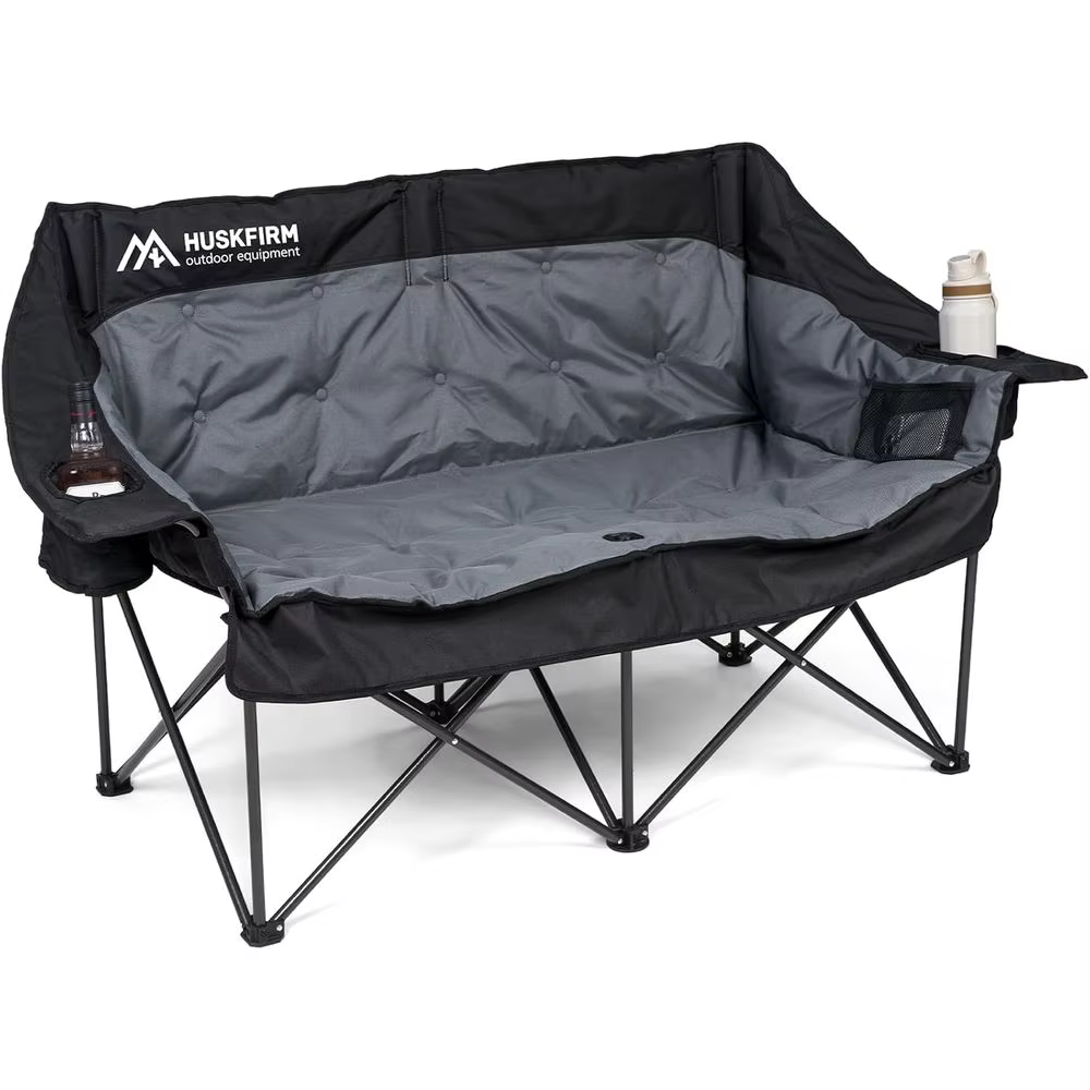 Oversized Padded Double Camping Chair with Cup Holders and Side Pockets - Heavy Duty for Outdoor, Lawn, Sports, Fishing, Beach,