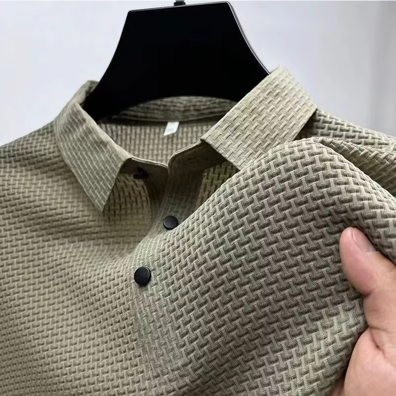 2025 Men's Business Casual Short Sleeved Bone Flower Solid Color POLO Shirt Fashion Breathable Comfortable Summer Versatile Top