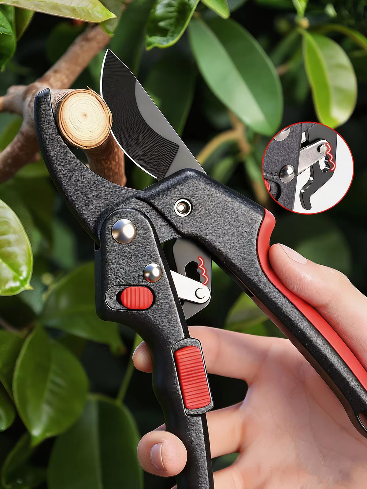 Tijeras de Podar de Trabajo Pesado con Trinquete, Cortador de Ramas para Jardín, Tijeras para Podar Árboles Frutales que Ahorran Esfuerzo, Herramienta de Jardinería Paisajística