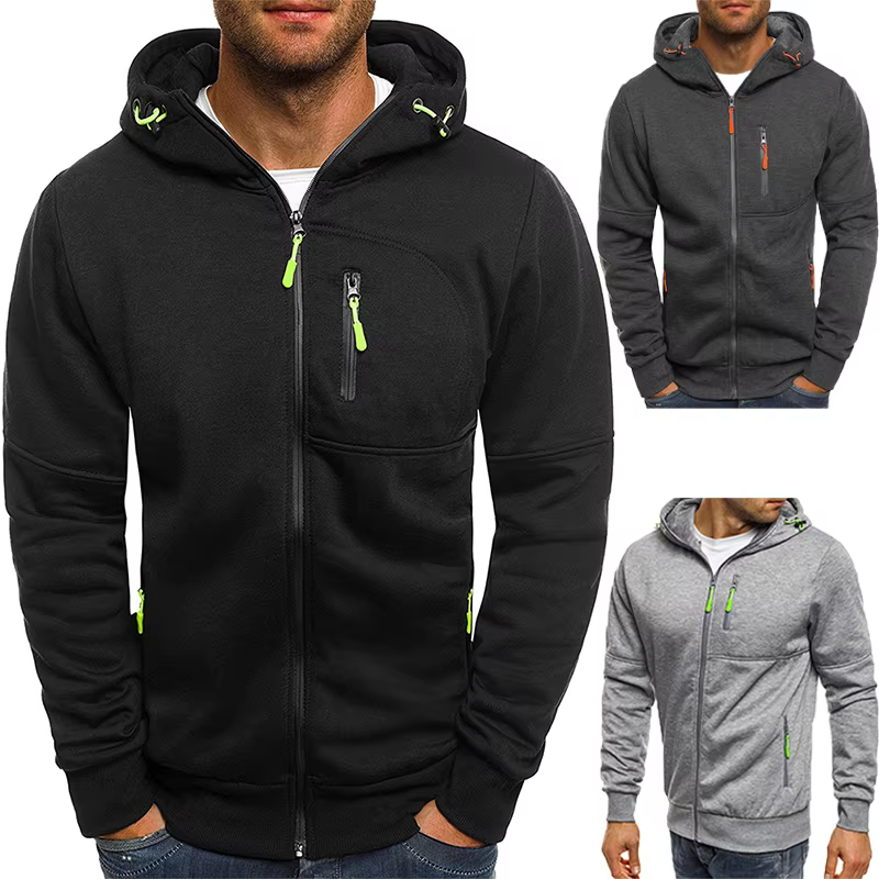 Herren Pullover Strickjacke Kapuzenjacke Reißverschlusstasche Jacquard Jacke Sport Fitness Outdoor Freizeit Laufen Einfarbig Sportbekleidung