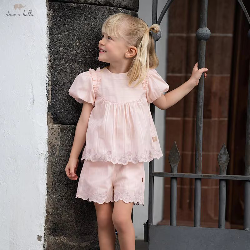 Dave Bella Children's Shorts Set Sweet Cute Floral Girls' Baby Summer Fashion Casual Thin Cotton Two-Piece Outdoor DB2252135