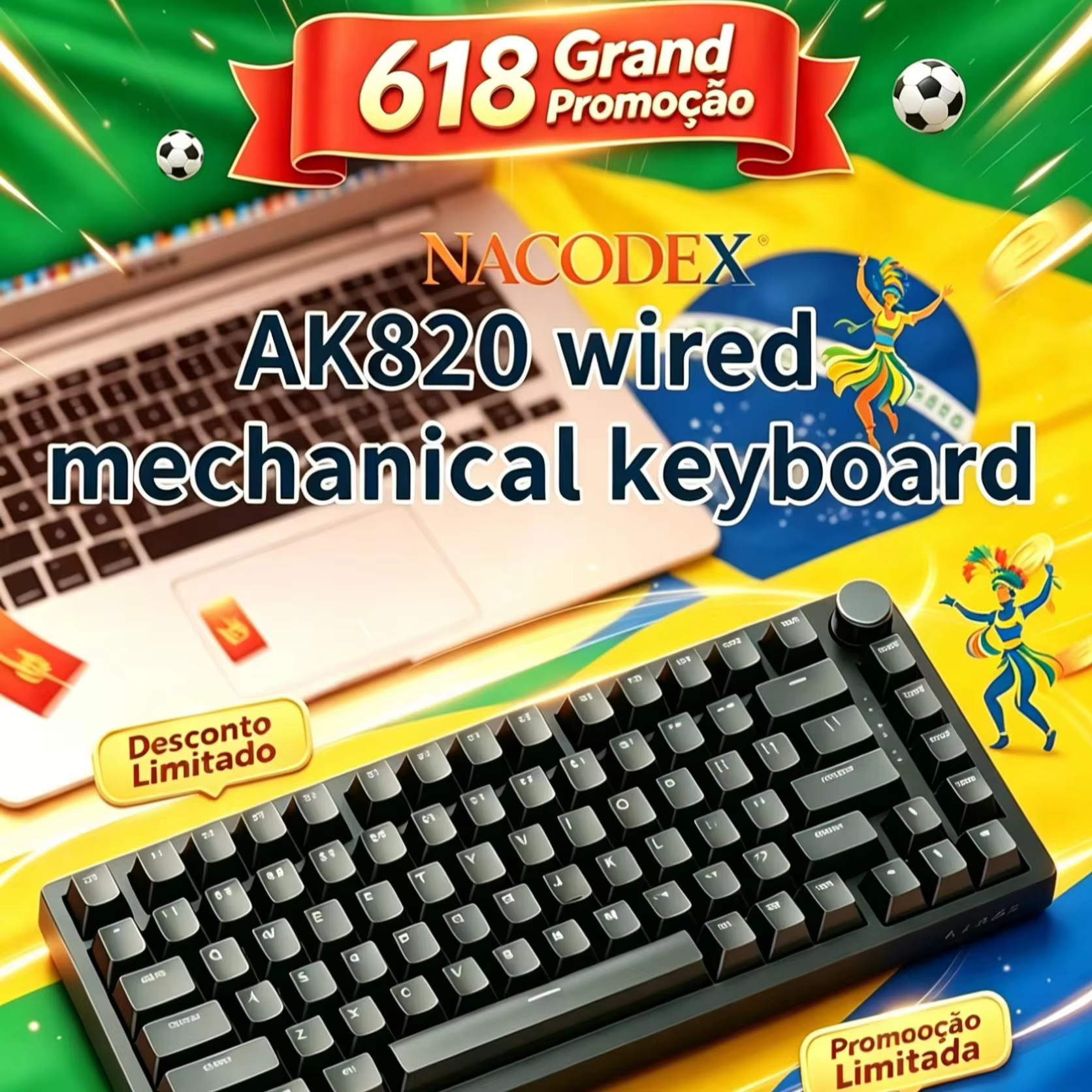 AJAZZ AK820 Wired With Rotary Volume Buttons Hot-Swappable Keys For Office And Home Mechanical Keyboards