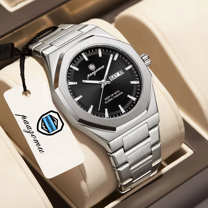 PAAZOMU Luxury Original Watches For Man Sports Quartz Watch Waterproof Luminous Week Date Watches Gift Box 2026