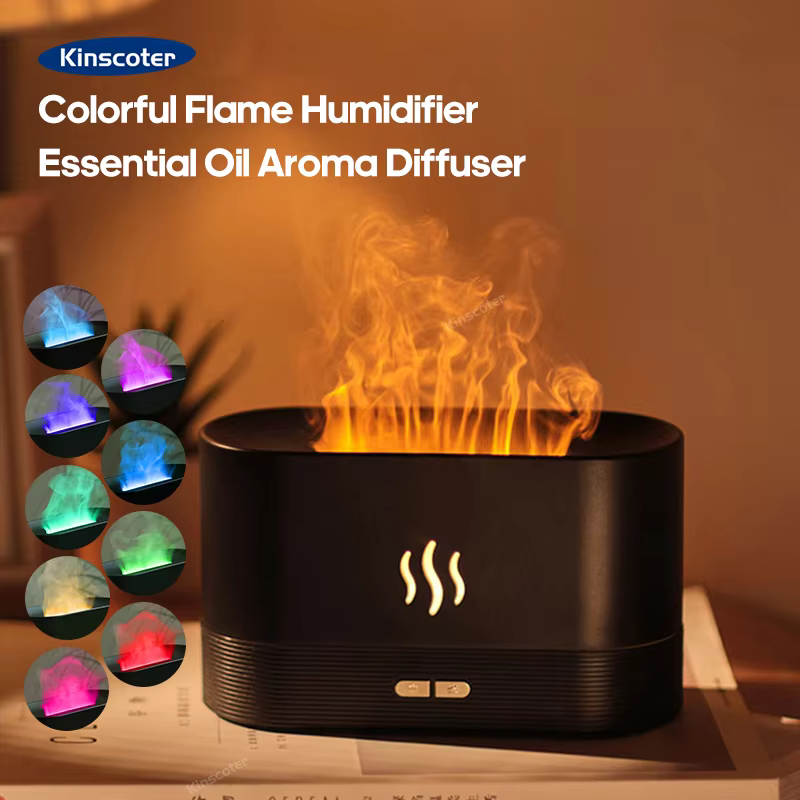 Kinscoter Aroma Diffuser Air Humidifier Ultrasonic Cool Mist Maker Fogger Led Essential Oil Flame Lamp Difusor