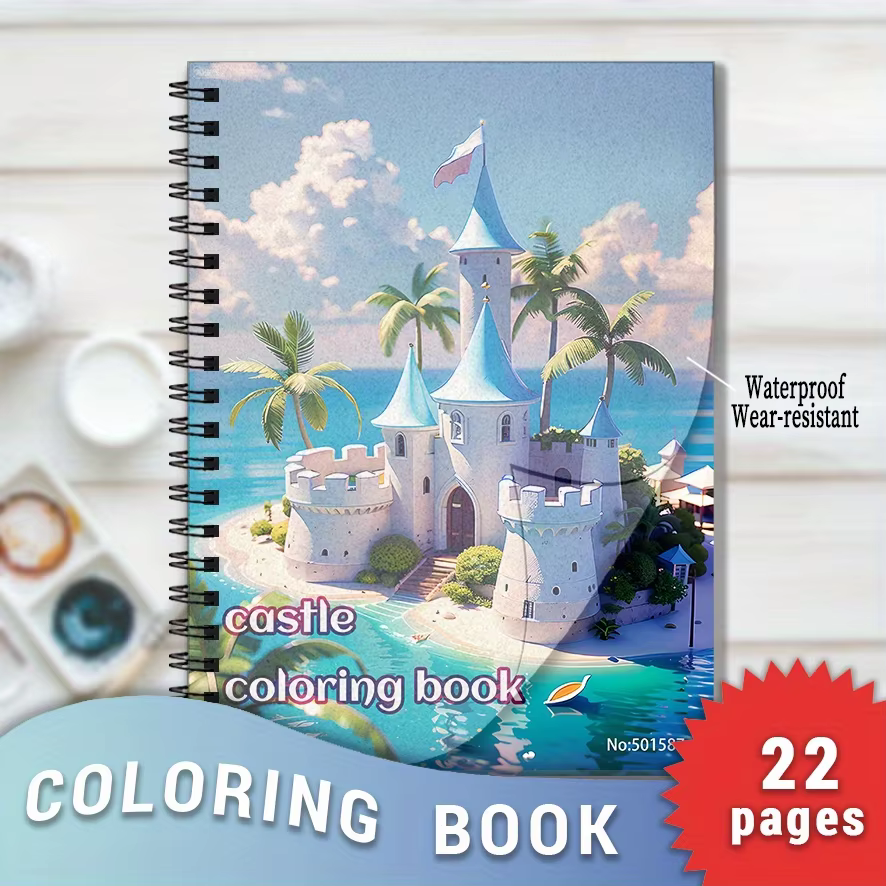 Seaside Castle Coloring Book - 8.3×11.2 Inches, 22 Pages. Great for Coastal - vibe Relaxation, Enchanting Doodling, Holiday Gift