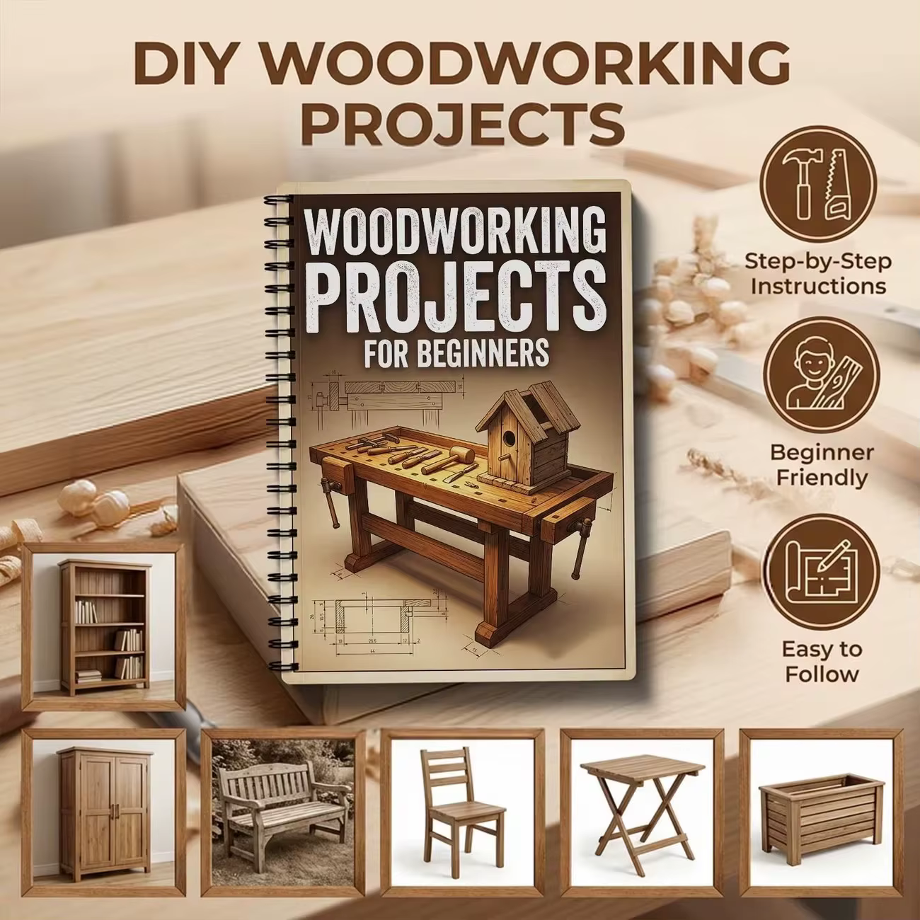 Woodworking Projects Book For Beginners Simple , Practical Projects,With step-by-step Guide And Instructions On basic Tools