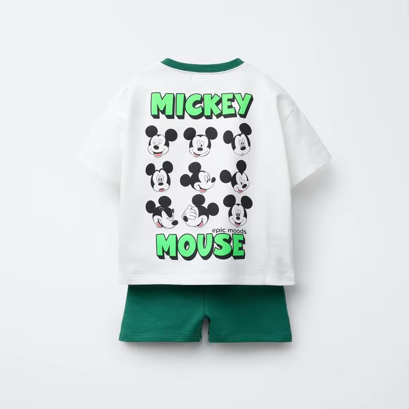 Short Sleeve Tracksuits Mickey Tshirt Solid Color Shorts Boys Trendy Summer Wear Boys Casual Clothes New Cartoon Tees+Shorts