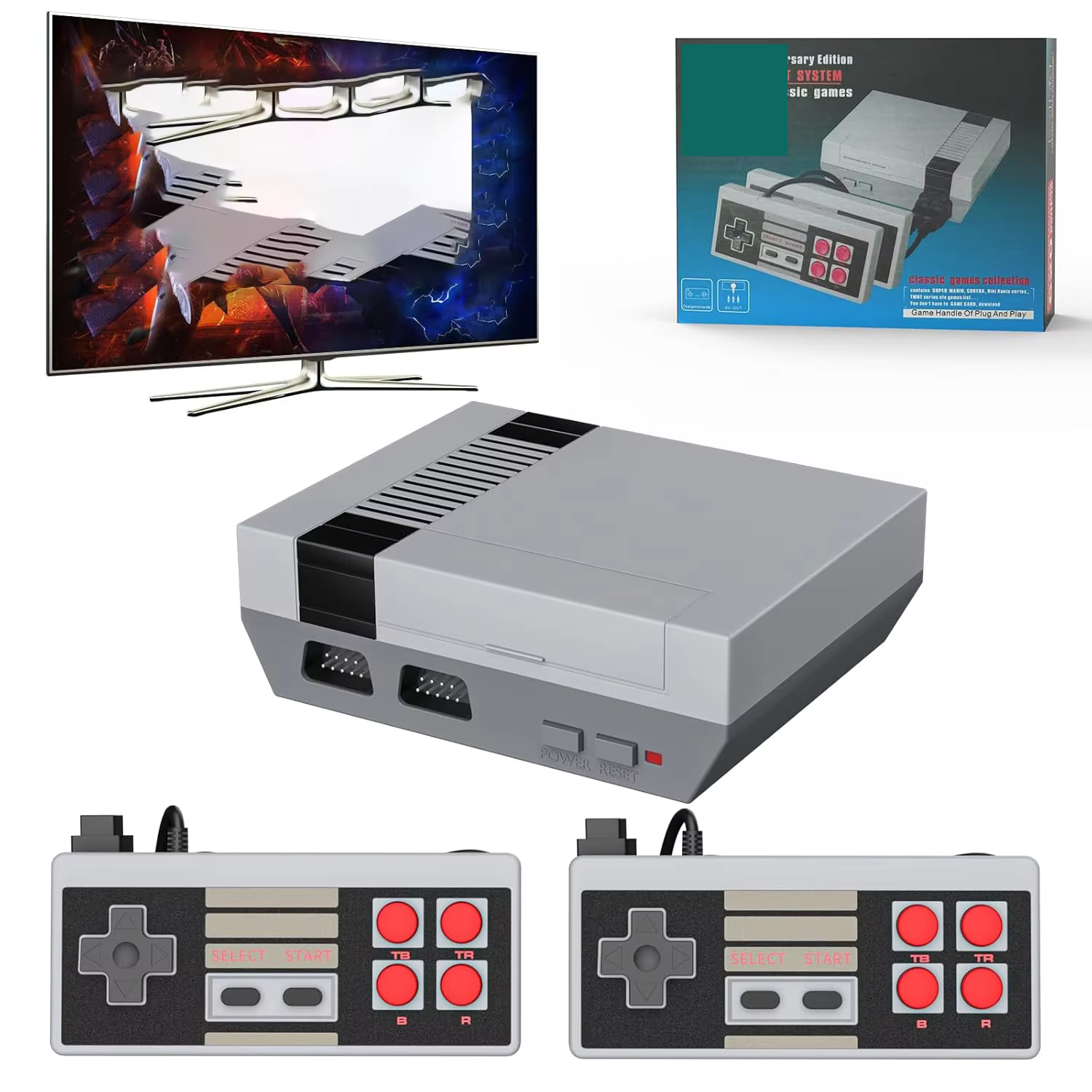 Retro Game Console, AV Classic Video Game System, Built-in 620 Games Dual-Player Mode Console with 2 Controllers, Holiday Gift