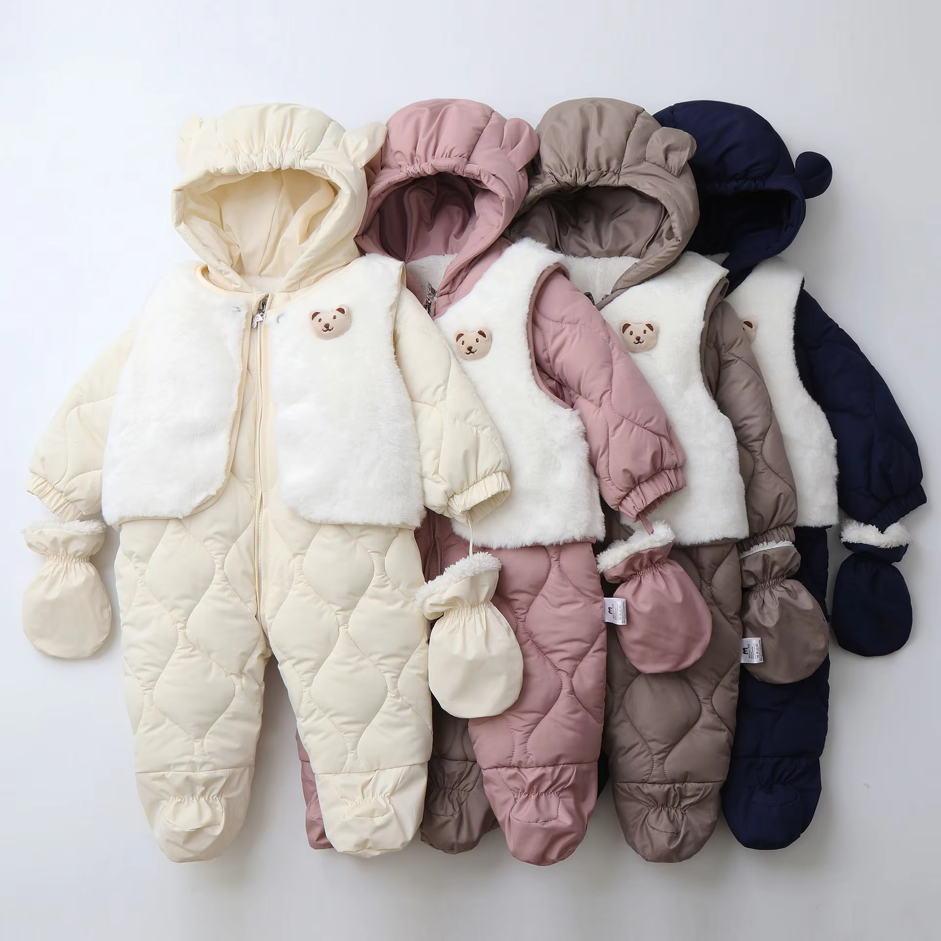 Winter 0-2Y Baby Clothes Thicken Fleece Boys Rompers Toddler Boys Jumpsuits Warm Fur Lining Footies And Vest 2 Pcs Snowsuit
