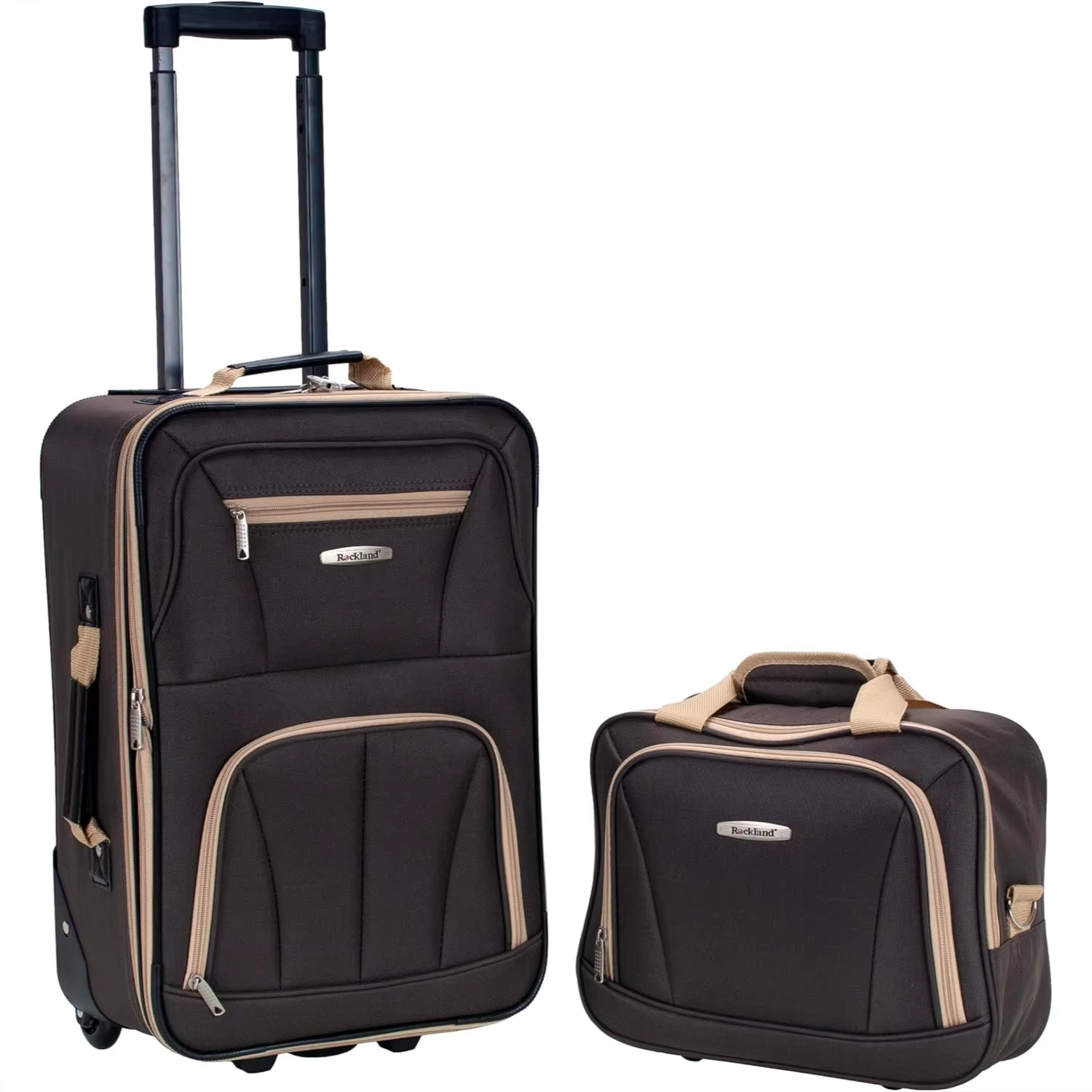 Lightweight Expandable 2-Piece Upright Luggage Set with Telescopic Handle, 14/19-Inch, Brown, for Travel