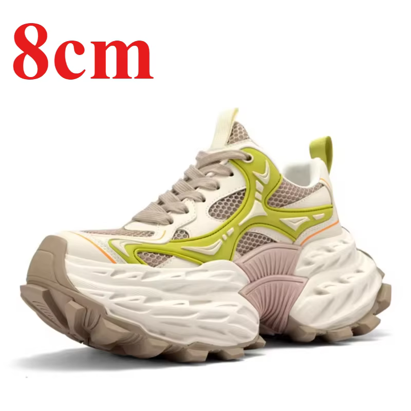 Thick Platform Height Increasing Dad Shoes for Women's 8cm Elevated Shoes Spring Mesh Comfortable Breathable Casual Sports Shoes