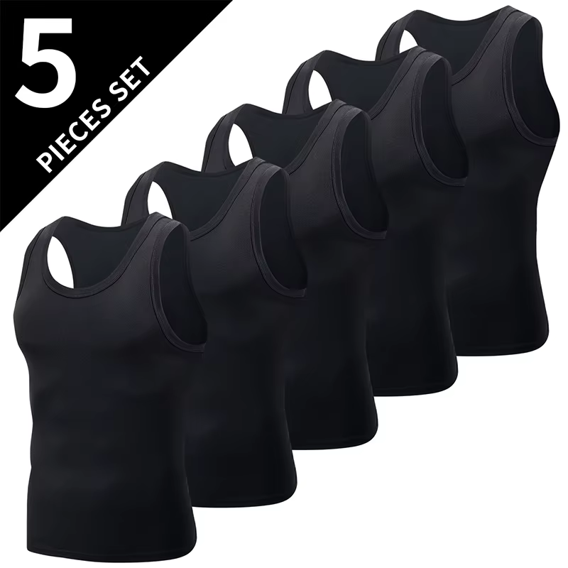 1/3/5 Pcs Men's Solid Color Simple Fashion Fitness Vest Plus Size Youth Sports Physical Education Class Sleeveless T-shirt Tight