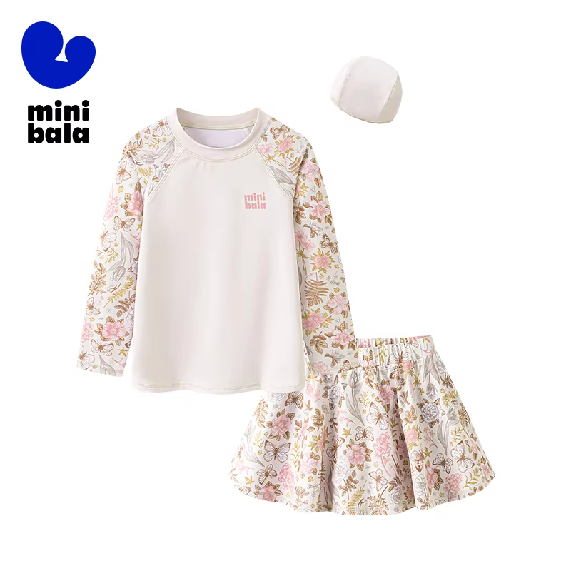 Mini Bala Girls UPF50+ Sun Protection Swimwear 2025 Summer New High Elastic Skin-Friendly Long Sleeve Swim Dress