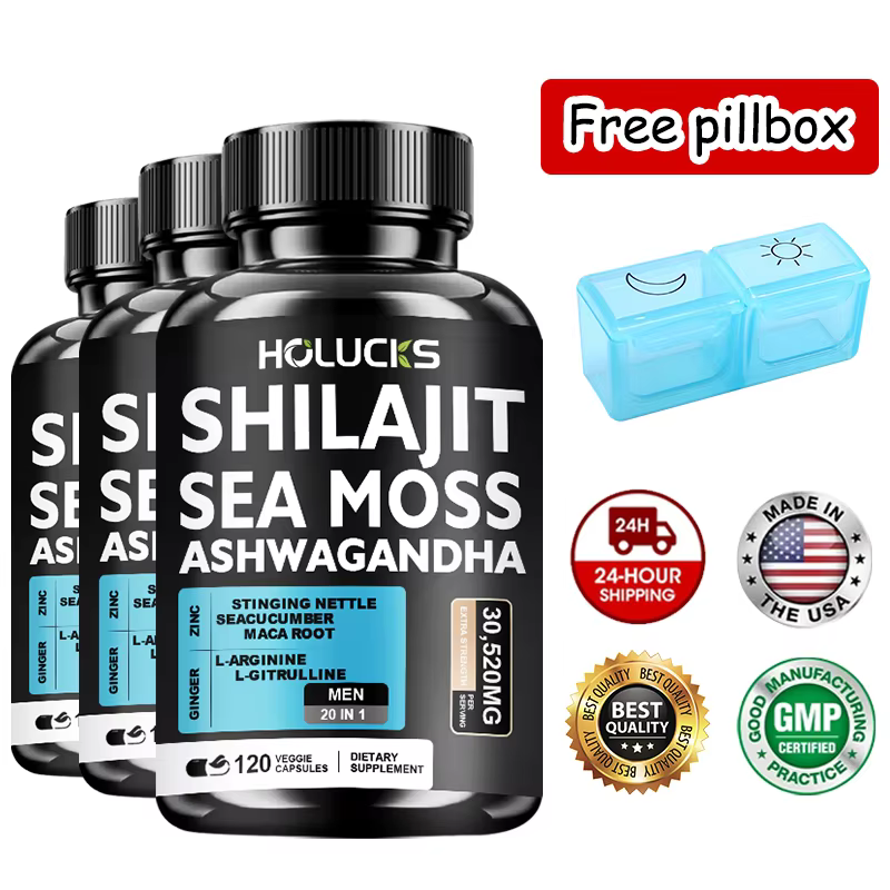 Sea Moss Shilajit Ashwagandha Capsules, Natural Herbal Supplement for Energy, Immune Support, Vitality & Daily Wellness for Men