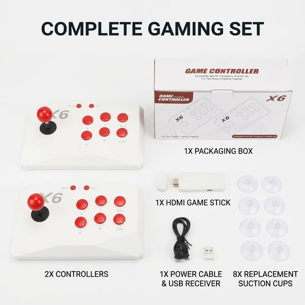 X6 Video Game Console 2.4G Wireless Double Rocker Game Stick 4K HD Console Stick 64GB 20000 Classical Games for Two Player