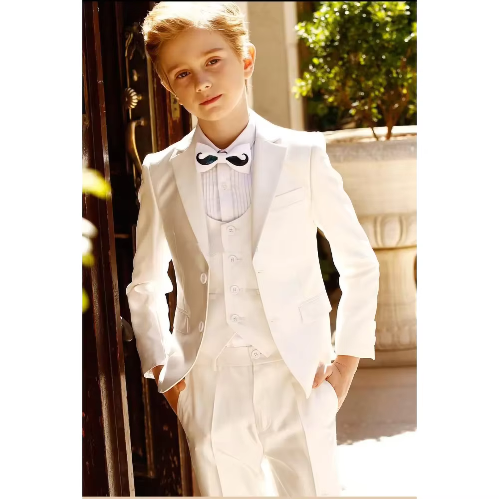 Boys Suits White 3 Piece Chic Notch Lapel Single Breasted Blazer Sets Formal Party Tuxedos High Quality Fashion Kids Clothes