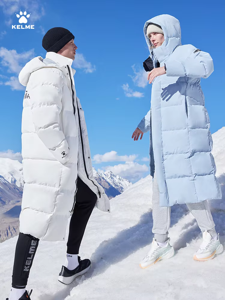 Kelme Long Down Men Winter Jacket Hooded Warm Windproof Couple Camping Equipment Paragraph Down Coat Jacket Women Утепленный