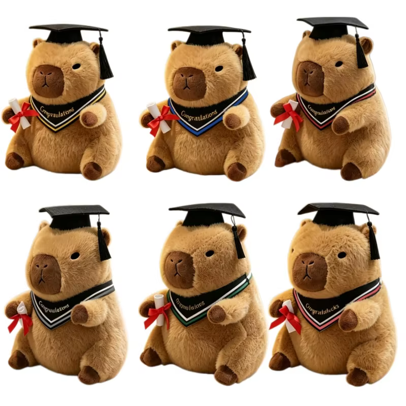 23cm Cute Graduation Capybara Plush Doll Doctor Cap Bear Animal Plush Stuffed Home Party Decor Gift For Kids Graduation Gifts