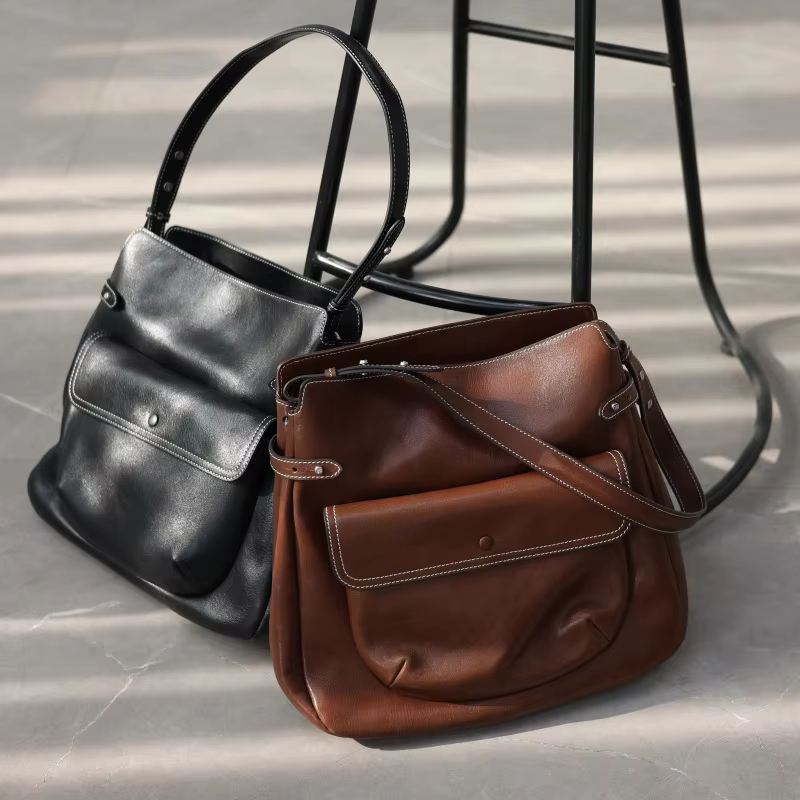 Women Vintage Genuine Leather Large Capacity Single Shoulder Bags Adjustable Handle  Luxury Handbag