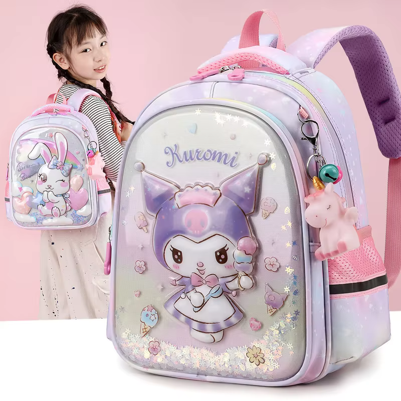 2025 New Fashion Elementary Schoolbag Kawaii Cartoon Anime Kuromi Kitty Cinnamoroll Melody Backpack Travel Outdoor Bag Kids Gift