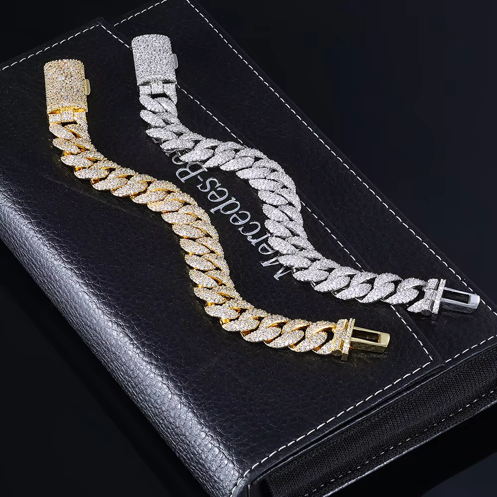 Wholesale 14mm Iced Out Cuban Link Bracelet Brass Inlay With 3 Rows 5A CZ Personalized Fashion Hip Hop Men's and Women's Jewelry