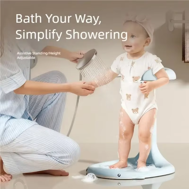 360° Cleaning Baby Bath Stand Highlighting Standing Position To Prevent Water Choking For Comfortable Shower Modifiable And