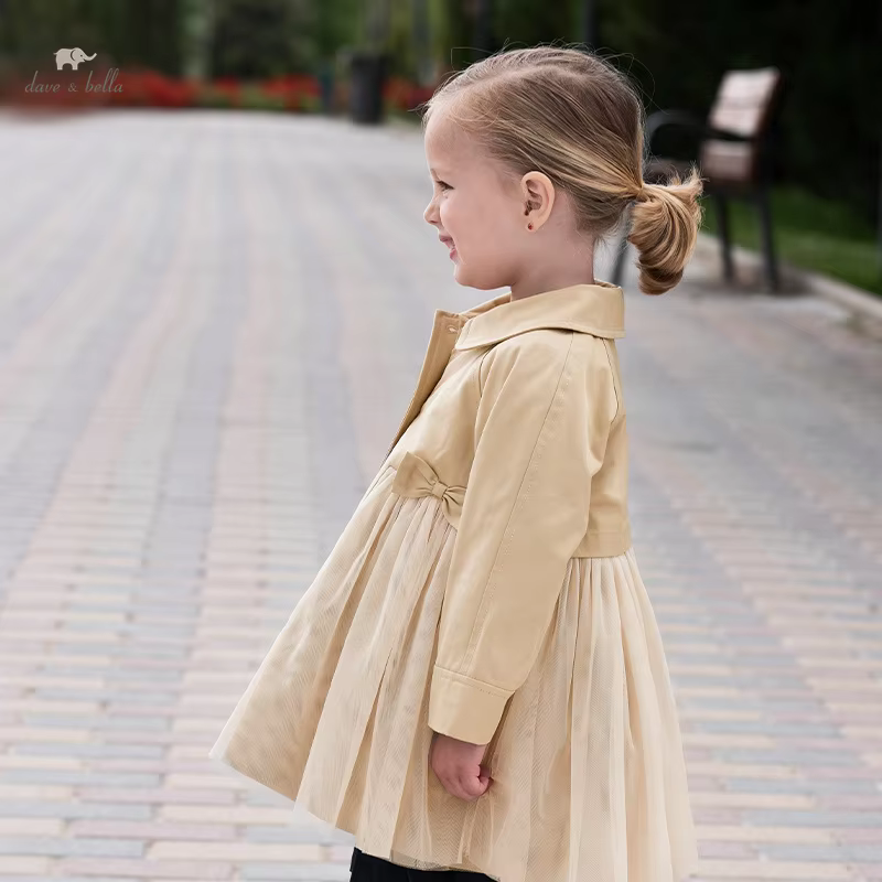 Dave Bella Children Girl's Outerwear 2025 New Autumn Fashion Casual Classy Noble Jacket Coat Tops Mesh Outdoor Party DB3241764