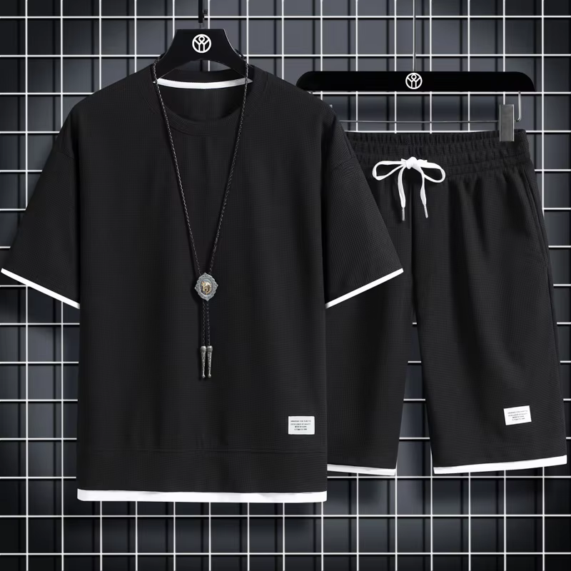 Trendy Suits for men Men's Summer Shorts Set Gym Outfit Student Short Sleeve Tee 2 Piece Set Tracksuits Men Casual Men Clothing