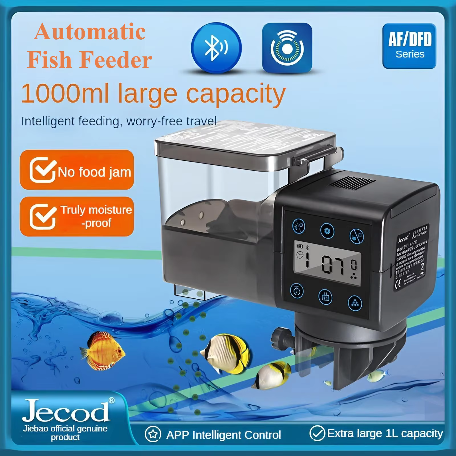 Alimentador Automático de Peixes com Grande Capacidade de 1000ml, Controle Inteligente por APP, à Prova de Umidade, Anti-Embaraço, Vários Modelos