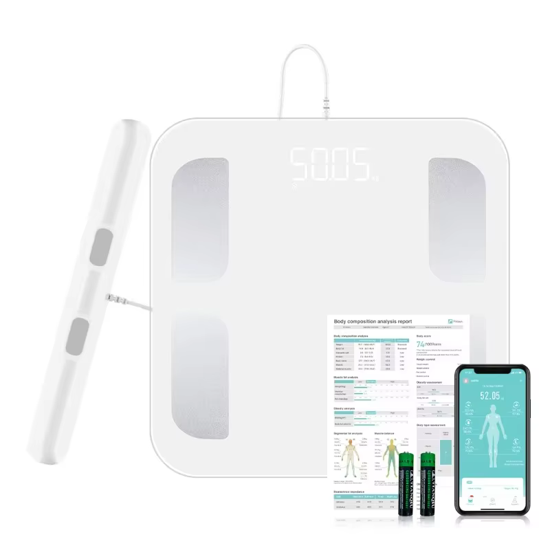 Smart Body Fat Scale with 8 Electrode Sensor Blue Tooth Bathroom Scales for Weight LED Display