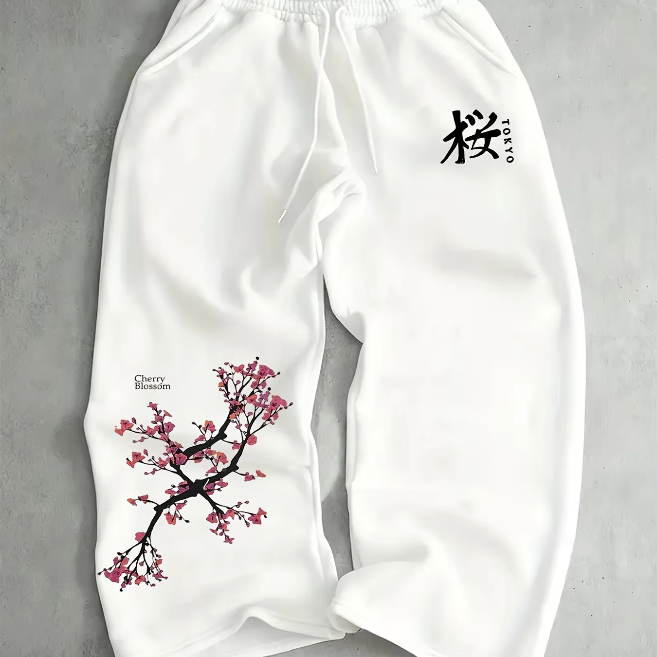 Noble Cherry Blossom Casual Sports Jogging Pants for Both Men and Women, 3D Drawstring Straight Leg Sports Hip-hop Style Pants