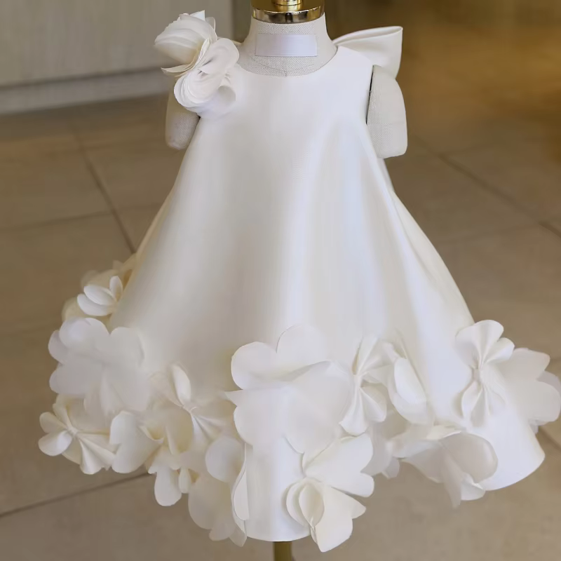 New Satin Baby Girl First Birthday Evening Dress Children Catch Week Party Fashion Flower Girl Kids Princess Tutu Gown Costume