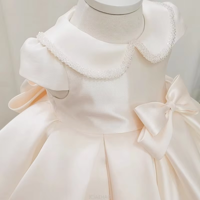 Wed Dress 2025 Clothes New Children First Birthday Party Simple Fashion Gown Costumes French Style Kids Satin Princess Dresses