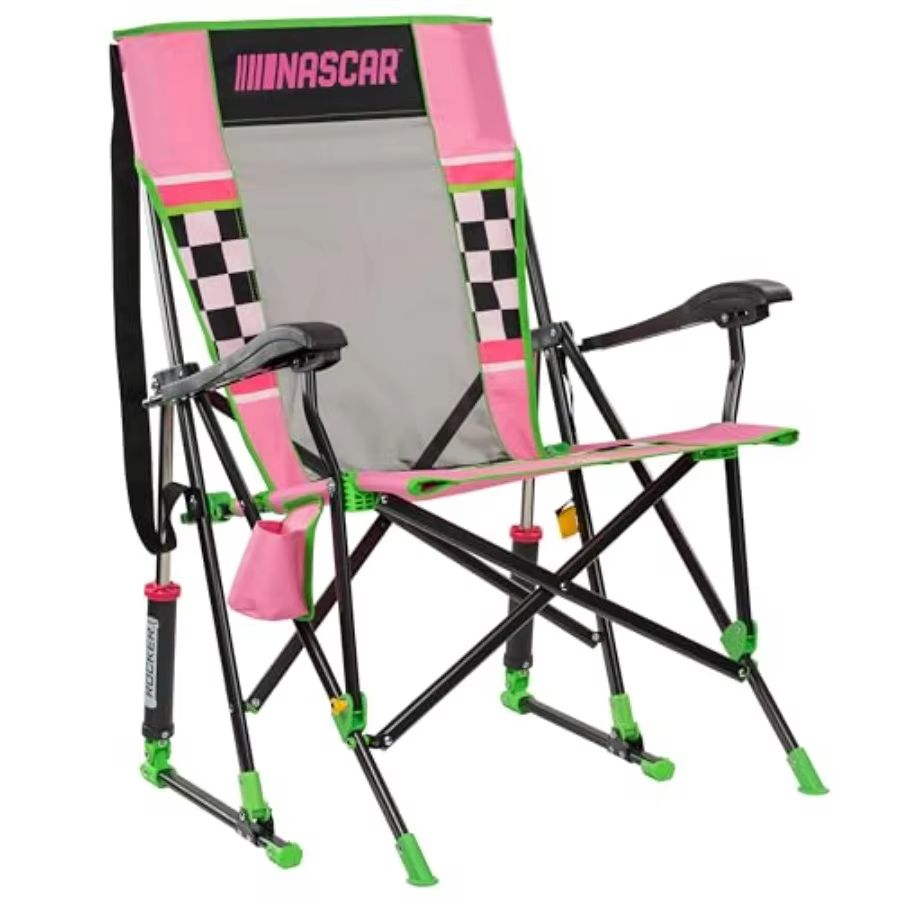 Roadtrip Rocker Camping & Sideline Sports Chair | Portable Folding Rocking Chair with Durable Armrests & Drink Holder, Pink