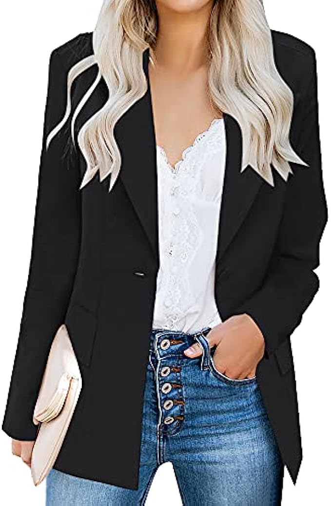 LUYEESS Women’s Casual Work Office Notch Lapel Pockets Buttons Blazer Suit Jacket