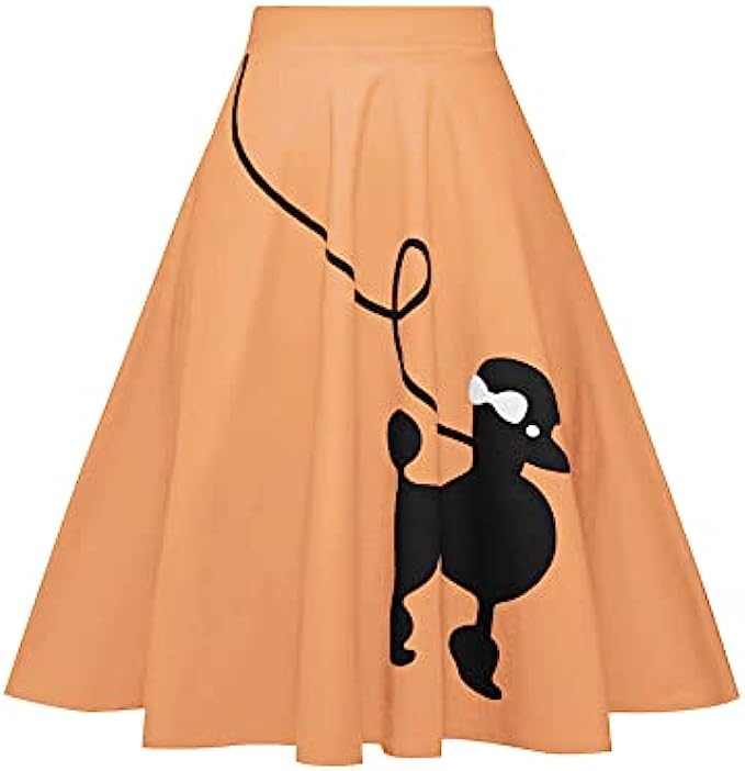ZEZCLO Women’s Dog Printed High Waist Poodle Skirt 50s Vintage Loose Fold Pleated A-line Zipper Skirts