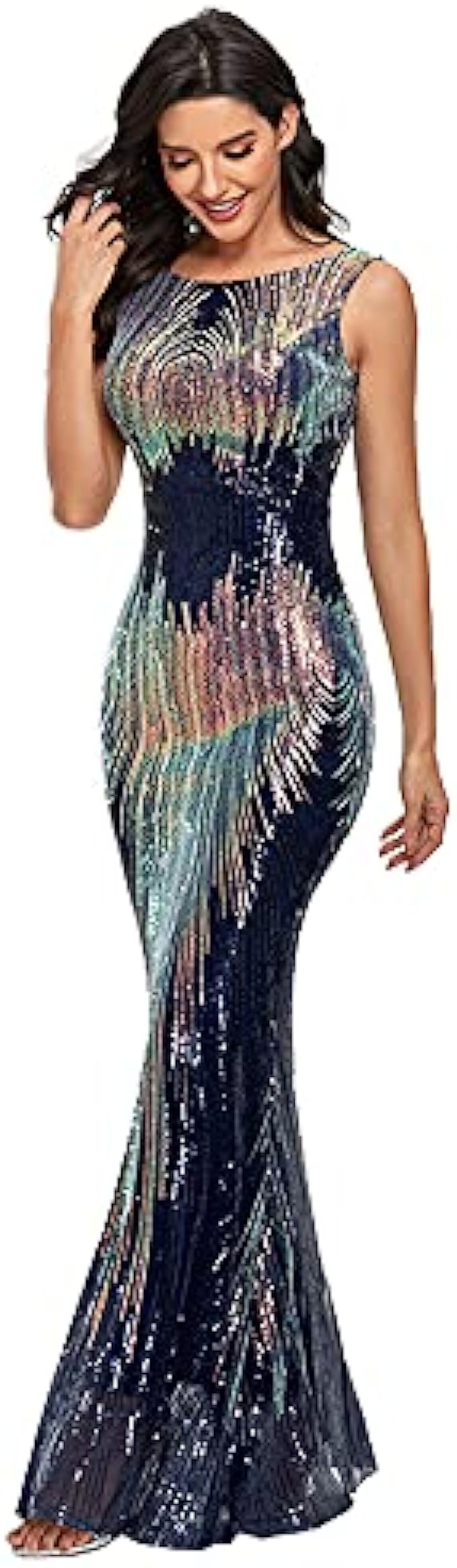 LiveZou Women’s Double V-Neck Sequined Evening Party Maxi Dress