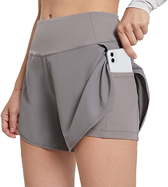 BALEAF Women’s 2 in 1 Running Athletic Shorts with Liner Lightweight Quick-Dry Workout Active Yoga Shorts with Pockets
