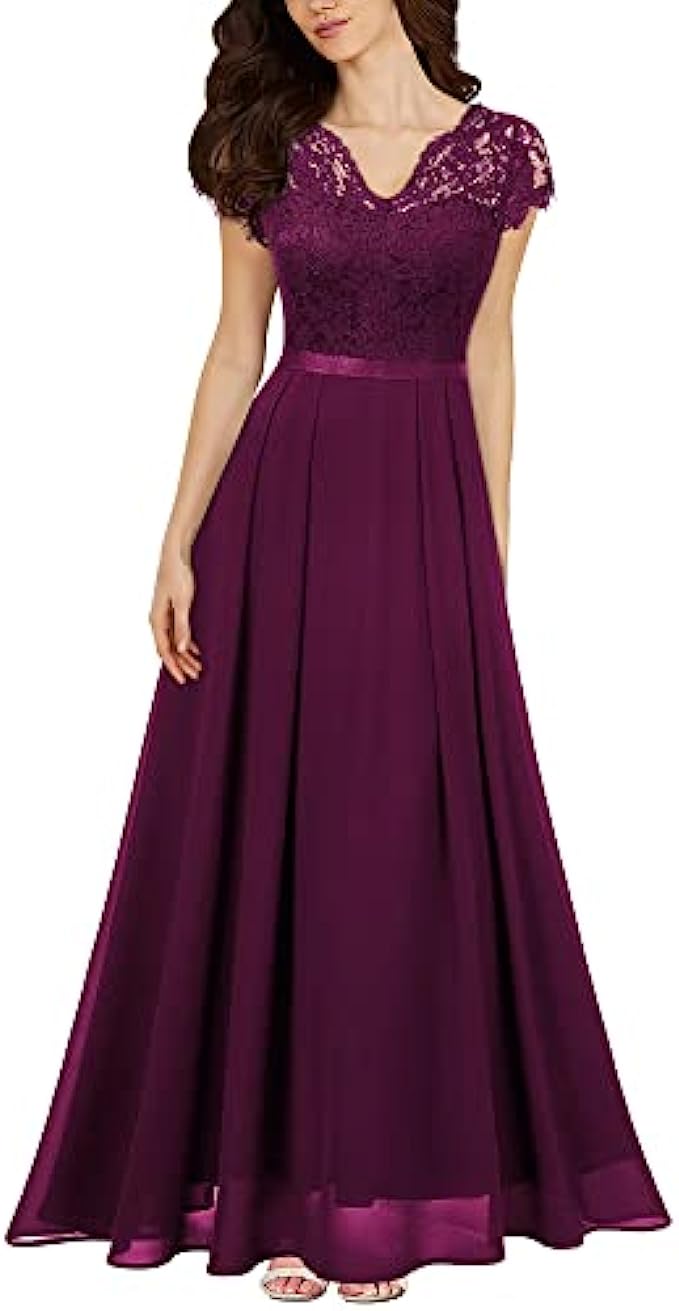 Miusol Women’s Formal V Neck Elegant Floral Lace Bridesmaid Maxi Dress