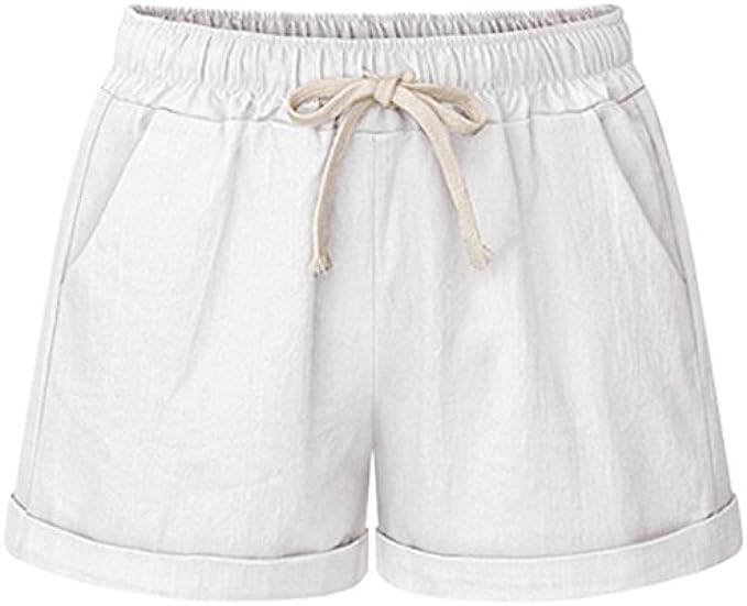 XinYangNi Women’s Elastic Waist Casual Comfy Cotton Beach Shorts with Drawstring